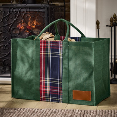 B&Q -  Tartan Plaid Garden Green Jute Bag