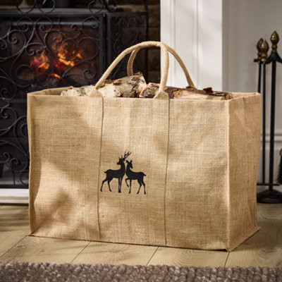 B&Q -  Traditional Kissing Deer Hessian Firewood Log Storage Jute Bag