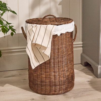 Dibor Traditional Style Natural Rattan Round Medium Laundry Storage Basket H50 X W36Cm from B&Q
