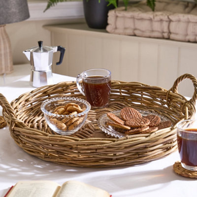 Dibor Natural Rattan Medium Decorative Tray With Handles H10 X L36 X W60Cm from B&Q