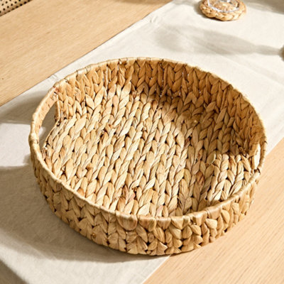 Dibor Traditional Water Hyacinth Large Round Serving Tray With Handles from B&Q