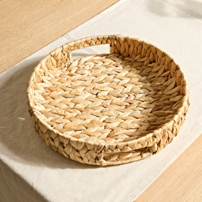 Dibor Traditional Water Hyacinth Medium Round Serving Tray With Handles from B&Q