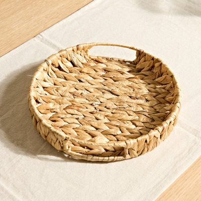 Dibor Traditional Water Hyacinth Small Round Serving Tray With Handles from B&Q