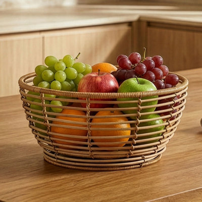 Dibor Vintage Style Rattan Fruit Bowl Kitchen Storage Basket from B&Q