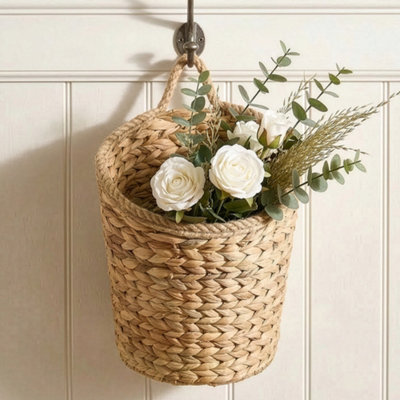 Dibor Natural Woven Water Hyacinth Large Wall Basket With Rope Detailin H29 X D22Cm from B&Q