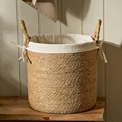Dibor Natural Woven Seagrass Medium Indoor Storage Basket With Cotton Lining H30 X D30Cm from B&Q