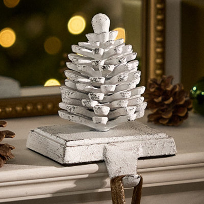 B&Q -  White Pine Cone Decorative Stocking Hook Fireplace Stocking Holder Christmas Stocking Holder