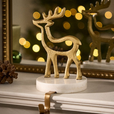 Dibor Marble And Gold Reindeer Decorative Stocking Hook Fireplace Stocking Holder Christmas Stocking Holder from B&Q