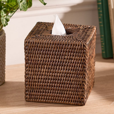 Dibor Traditional Square Natural Rattan Tissue Box Cover from B&Q