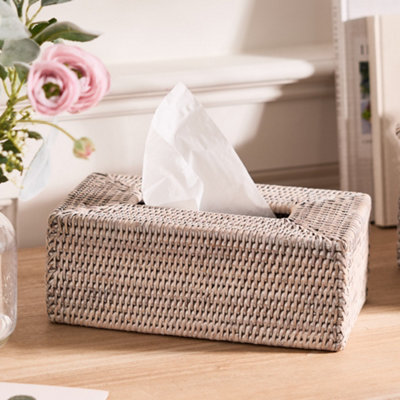 Dibor Traditional White Rattan Tissue Box Cover from B&Q