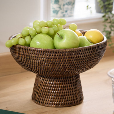 Dibor Traditional Brown Rattan Fruit Bowl Kitchen Storage Basket from B&Q