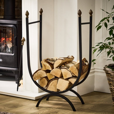 B&Q -  Traditional Style Black U Shape Log Storage Firewood Log Holder With Acorns