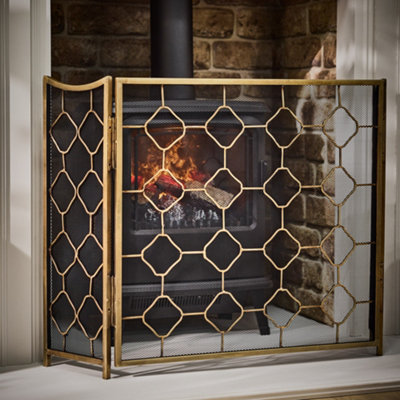 Dibor Traditional Antique Brass Marrakesh Footed Fireplace Guard Fire Screen Guard H63Cm X W106Cm from B&Q