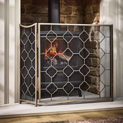 Dibor Vintage Style Pewter Marrakesh Footed Fireplace Guard Fire Screen Guard H63Cm X W106Cm from B&Q