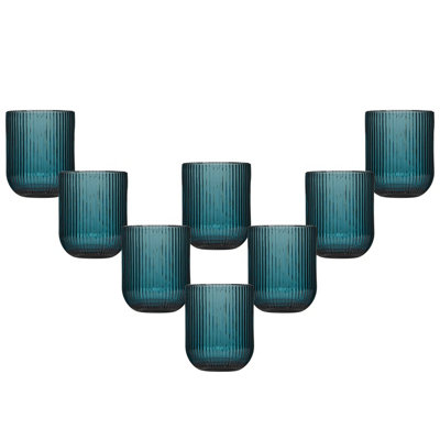Dibor Set Of 8 Vintage Luxury Blue Ribbed Short Drinking Glass Whisky Glass Tumbers Spring Summer Wedding Decor Glassware 270Ml from B&Q