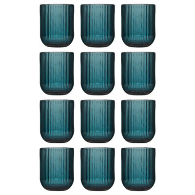 Dibor Set Of 12 Vintage Luxury Blue Ribbed Short Drinking Glass Whisky Glass Tumbers Spring Summer Wedding Decor Glassware 270Ml from B&Q