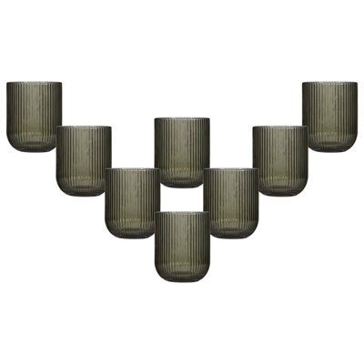 Dibor Set Of 8 Vintage Luxury Grey Ribbed Short Drinking Glass Whisky Glass Tumbers Spring Summer Glassware 270Ml from B&Q