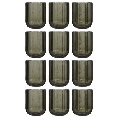 Dibor Set Of 12 Vintage Luxury Grey Ribbed Short Whisky Glass Tumbers Festive Decor Glassware 270Ml from B&Q