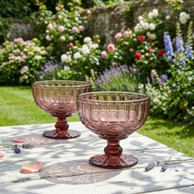 Dibor Set Of 2 Vintage Pink Glass Trifle Bowl Christmas Dessert Bowls H10 X Dia12Cm from B&Q