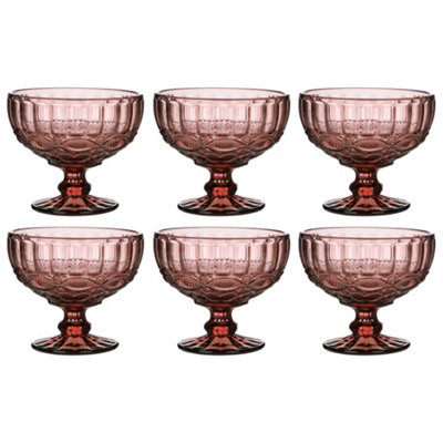 Dibor Set Of 6 Vintage Pink Glass Trifle Bowl Christmas Dessert Bowls H10 X Dia12Cm from B&Q