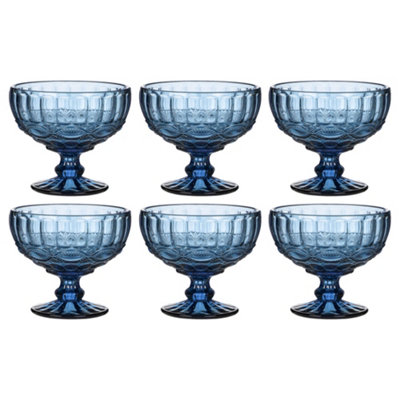 Dibor Set Of 6 Vintage Blue Glass Trifle Bowl And Dessert Bowls 300Ml from B&Q