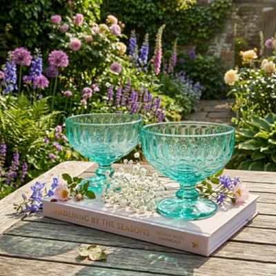 Dibor Set Of 2 Vintage Turquoise Blue Glass Trifle Bowl And Dessert Bowls Wedding Decorations Ideas 300Ml from B&Q