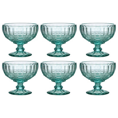 Dibor Set Of 6 Vintage Turquoise Blue Glass Trifle Bowl And Dessert Bowls Wedding Decorations Ideas 300Ml from B&Q