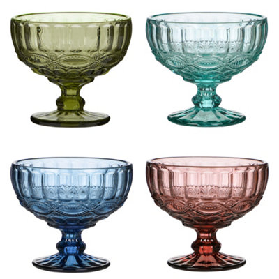 Dibor Set Of 4 Vintage Coloured Glass Trifle Bowl Christmas Dessert Bowls H10 X Dia12Cm from B&Q