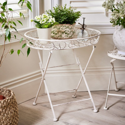 Dibor Vintage Style Luxury Cream Folding Indoor Hallway Bedside Coffee Tray Table from B&Q