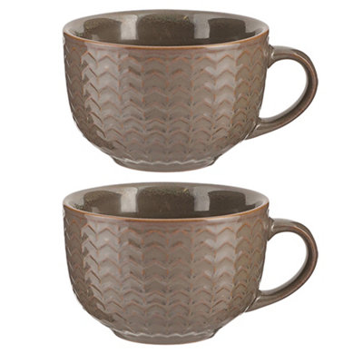 Dibor Set Of 2 Dark Grey Large Stoneware Cups Coffee Mugs from B&Q