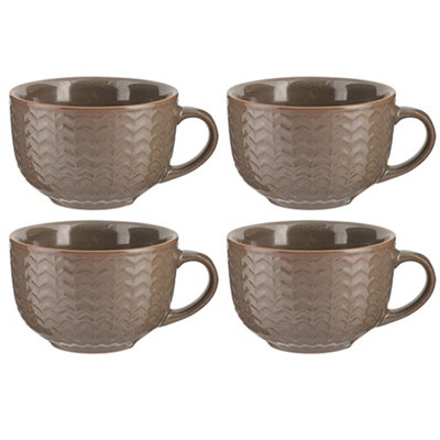 Dibor Set Of 4 Dark Grey Large Stoneware Cups Coffee Mugs from B&Q
