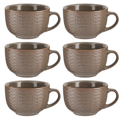 Dibor Set Of 6 Dark Grey Large Stoneware Cups Coffee Mugs from B&Q