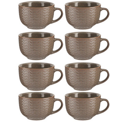 Dibor Set Of 8 Dark Grey Large Stoneware Cups Coffee Mugs from B&Q