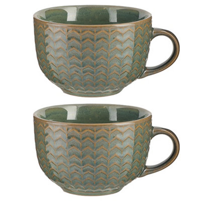 Dibor Set Of 2 Dark Green Large Stoneware Cups Coffee Mugs from B&Q