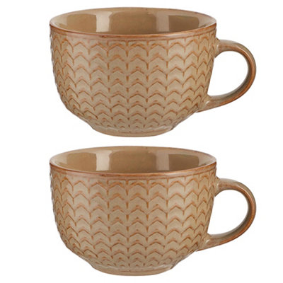 Dibor Set Of 2 Dark Brown Large Stoneware Cups Coffee Mugs from B&Q