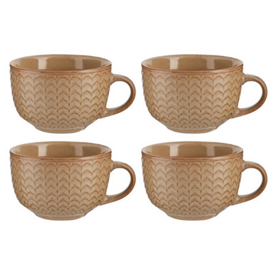 Dibor Set Of 4 Dark Brown Large Stoneware Cups Coffee Mugs from B&Q