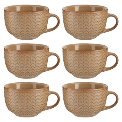Dibor Set Of 6 Dark Brown Large Stoneware Cups Coffee Mugs from B&Q