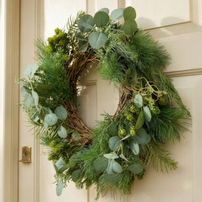 Dibor Traditional Giant Eucalyptus Hedgerow Front Door Autumn Wreath Winter Spring Wreath 50Cm from B&Q