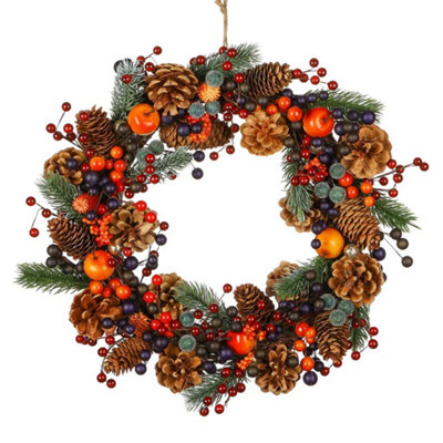 Dibor Traditional Harvest Fruits Front Door Autumn Wreath Winter Spring Wreath 40Cm from B&Q