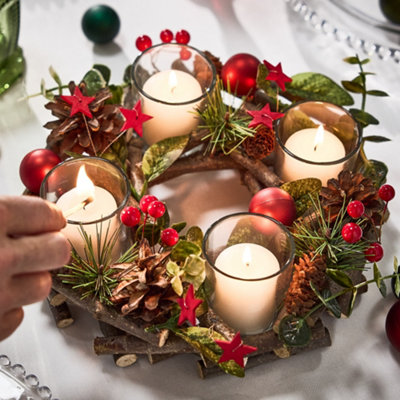 Dibor Traditional Red Bauble Christmas Decoration Tealight Centrepiece 23Cm from B&Q