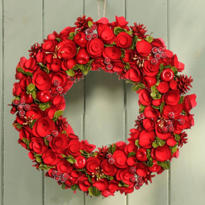 Dibor Traditional Extra Large Red Rose Front Door Autumn Wreath Winter Spring Wreath 46Cm from B&Q
