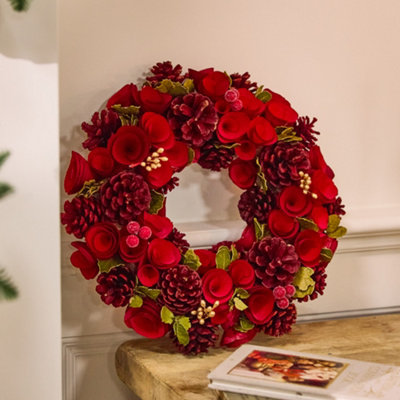 Dibor Traditional Red Crimson Rose Front Door Autumn Wreath Winter Spring Wreath 35Cm from B&Q