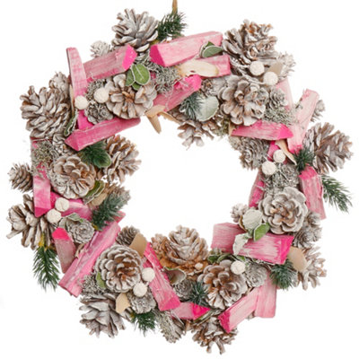 Dibor Traditional Pastel Pink Driftwood Front Door Autumn Wreath Winter Spring Wreath 33Cm from B&Q