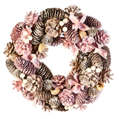 B&Q -  Traditional Enchanted Meadow Pink Front Door Autumn Wreath Winter Spring Wreath 30Cm