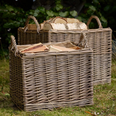 Dibor Set Of Two Traditional Square Lined Firewood Wicker Fireside Log Baskets from B&Q