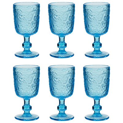 Dibor Set Of 6 Luxury Bright Blue Drinking Glass Spring Summer Wine Goblets 300Ml from B&Q