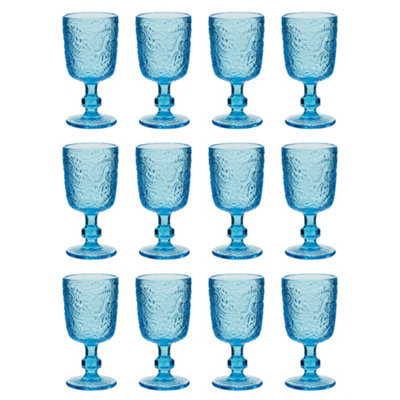 Dibor Set Of 12 Luxury Bright Blue Drinking Glass Spring Summer Wine Goblets 300Ml from B&Q