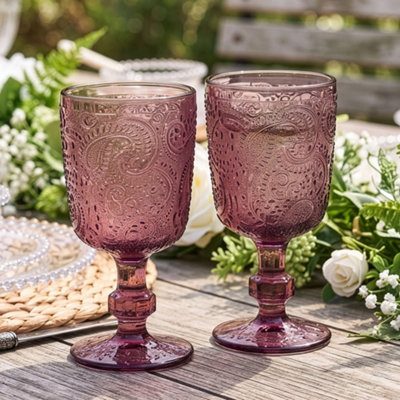 Dibor Set Of 2 Luxury Bright Pink Drinking Glass Spring Summer Wine Goblets 300Ml from B&Q