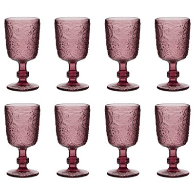 Dibor Set Of 8 Luxury Bright Pink Drinking Glass Spring Summer Wine Goblets 300Ml from B&Q