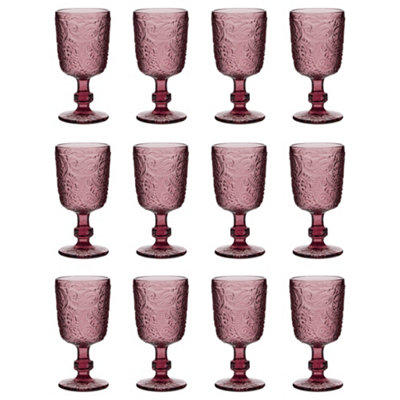 Dibor Set Of 12 Luxury Bright Pink Drinking Glass Spring Summer Wine Goblets 300Ml from B&Q